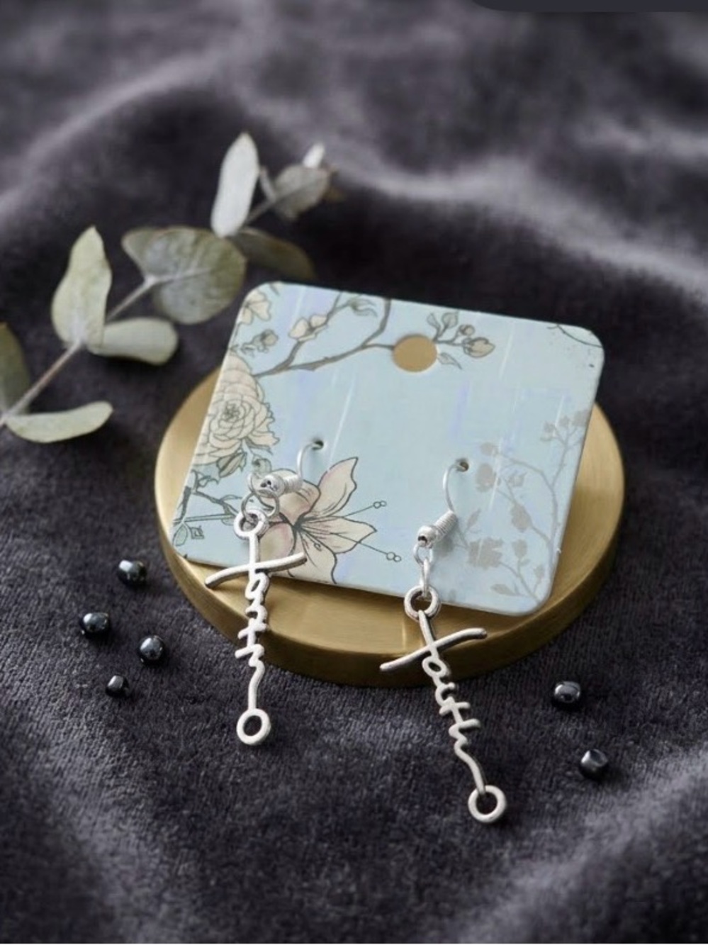 Silver 'Faith' Script Dangle Earrings for Women